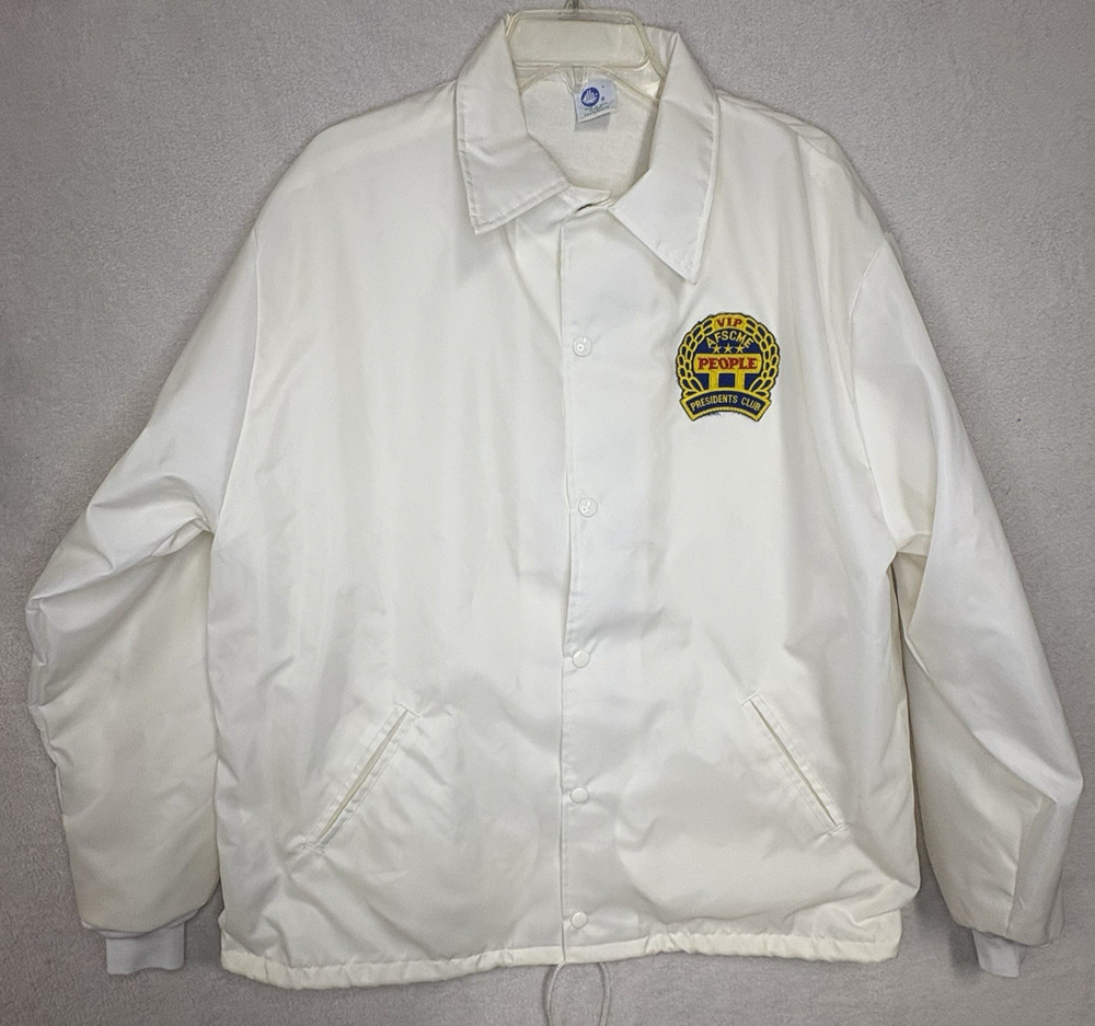 UNITE Men’s Large Jacket White Embroidered AFSCME Snap Front Lined VIP Pres Club